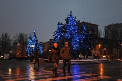 Донецк. Бульвар Пушкина. Новогоднее освещение на елках.