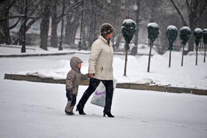 Снегопад в Москве. Парк Горького.