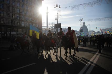 Киев. Украинские казаки на площади Независимости (Незалежности).
