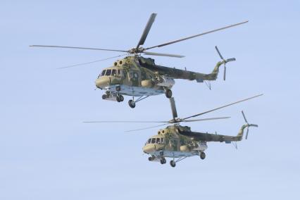Барнаул. Авиашоу. На снимке: многоцелевые вертолеты Ми-8.