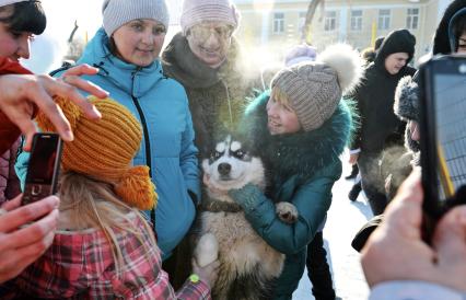 Оренбург. В Специальную (коррекционную) общеобразовательную школу - интернат № 5 для детей с ограниченными возможностями привезли хасок - это подарок к 23 февраля от оренбургского отделения  `Офицеры России`.