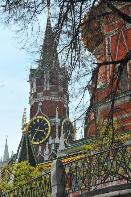 Москва. Отреставрированная  Спасская башня Московского Кремля.