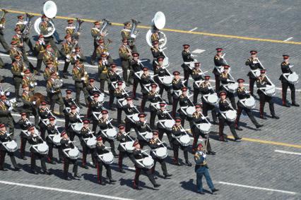 Москва. Военный оркестр во время генеральной репетиции Парада на Красной площади, в честь 70-летия Победы в Великой Отечественной войне.