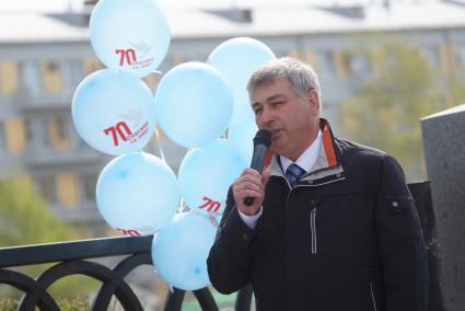 Директор Районного узла связи компании «Ростелеком» в Екатеринбурге Почежерцев Анатолий Анатольевич, во время проведения всероссийской акции памяти \"70. Спасибо за мир\". Екатеринбург