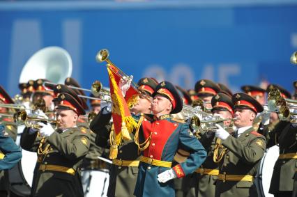 Москва. Военный оркестр во время  Парада на Красной площади, в честь 70-летия Победы в Великой Отечественной войне.