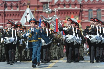 Москва. Военный оркестр во время военного парада на Красной площади, в честь 70-летия Победы в Великой Отечественной войне.