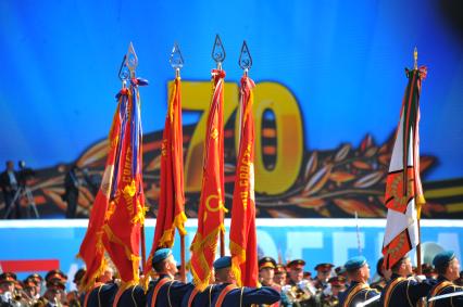 Москва. Военнослужащие парадных расчетов во время Парада на Красной площади, в честь 70-летия Победы в Великой Отечественной войне.