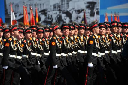 Москва. Воспитанники Московского Суворовского военного училища во время Парада на Красной площади, в честь 70-летия Победы в Великой Отечественной войне.