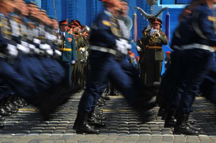 Москва. Военнослужащие парадных расчетов во время Парада на Красной площади, в честь 70-летия Победы в Великой Отечественной войне.