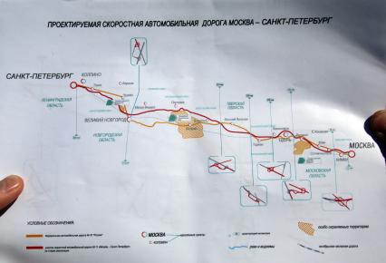 Ленинградская область. Строительство трассы М11 `Москва - Санкт-Петербург`. Схема будущей трассы.