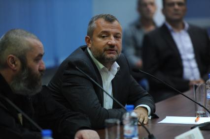 Москва. Ополченец Дмитрий Хавченко во время пресс-конференции на тему: `Российские добровольцы Донбасса хотят, чтобы их приравняли к ветеранам боевых действий` в ИД `Комсомольская правда`.