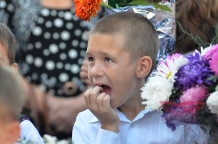 Новосибирск. 1 сентября. Школьники на торжественнной линейке.