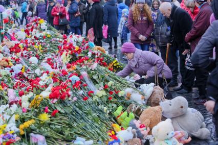 Санкт-Петербург. Люди приносят цветы и свечи на Дворцовую площадь в память о жертвах авиакатастрофы самолета Airbus A321. Самолет авиакомпании `Когалымавиа`, выполнявший рейс Шарм эш-Шейх - Санкт-Петербург, на борту которого находились 224 человека, разбился на севере Синайского полуострова утром 31 октября.