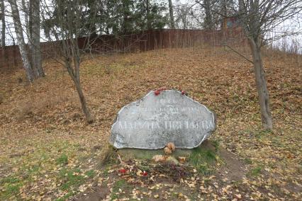 г.Таруса. Надпись на камне `Здесь хотела бы лежать Марина Цветаева`.