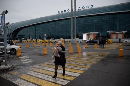 Московская область.  Женщина с ребенком на территории аэропорта  Домодедово.