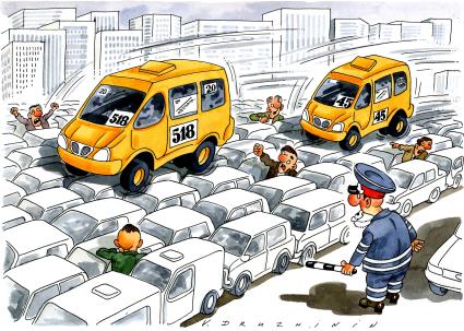 Карикатура. Маршрутки.