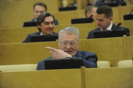 Москва. Лидер ЛДПР Владимир Жириновский на пленарном заседании Государственной думы РФ.