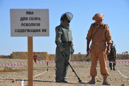 Сирия. Пальмира.  Обучение сирийских солдат российскими военнослужащими поисковой тактике и обнаружению взрывных устройств.