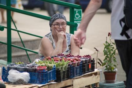 Челябинск. Продажа овощей и фруктов на улице.