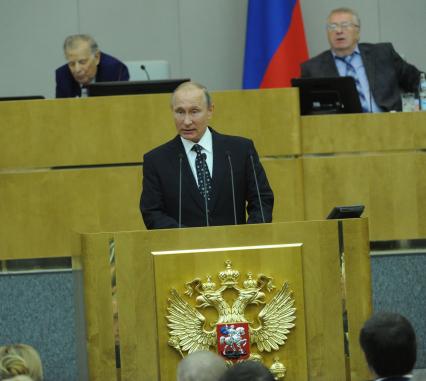 Москва. Президент РФ Владимир Путин на первом пленарном заседании Госдумы РФ седьмого созыва.