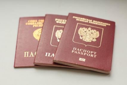 Санкт-Петербург. Паспорт гражданина СССР , паспорт и заграничный паспорт гражданина РФ (слева направо).