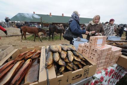 Московская область. Посетители `2-го  российского продовольственного  форума  `знакомятся с фермерской продукцией .