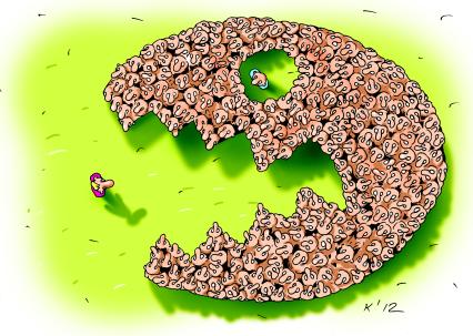 Карикатура на тему `Толпа`.