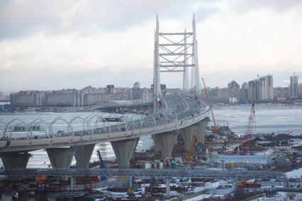 Санкт-Петербург. Открытие движения по центральному участку Западного скоростного диаметра (ЗСД). Мост через Морской канал.