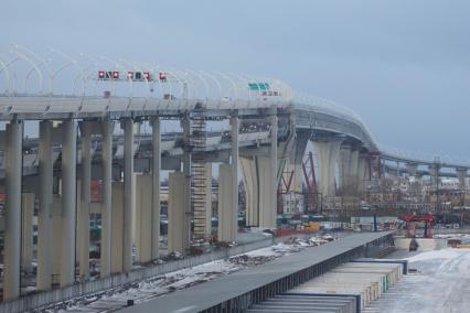 Санкт-Петербург. Открытие движения по центральному участку Западного скоростного диаметра (ЗСД). Двухуровневый мост через Морской канал.