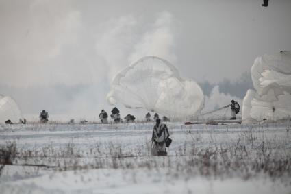 Рязанская область. Десантирование военнослужащих 106-й гвардейской Воздушно-десантной Краснознаменной ордена Кутузова дивизии  на учениях Воздушно-десантных войск