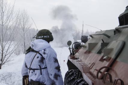 Башкирия. Военнослужащий инженерных  войск на военном полигоне Алкино-2 во время специальных учений ко Дню инженерных войск.