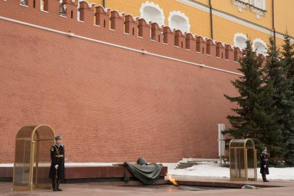 Москва.  Почетный караул у Вечного огня на Могиле Неизвестного солдата в Александровском саду