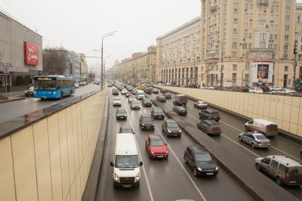 Москва. Въезд в Маяковский тоннель на садовом кольце.