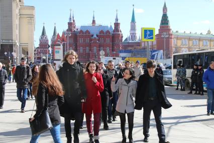 Москва.  Несанкционированная акция против коррупции сторонников оппозиционера Алексея Навального на Тверской улице.