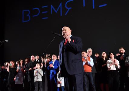 Москва. Космонавт Алексей Леонов на премьере фильма режиссера Дмитрия Киселева `Время первых` в кинотеатре `Каро 11 Октябрь`.