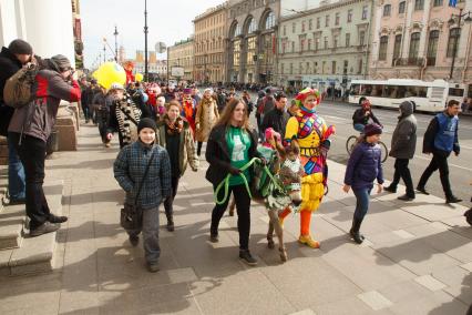 Санкт-Петербург. Парад-карнавал  клоунов на открытии ежегодного Международного  `Смешного фестиваля` возглавил ослик  Моника.