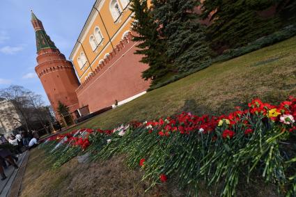 Москва.  Акция памяти жертв теракта в метро Санкт-Петербурга `Питер - Мы с тобой!`  в Александровском саду.