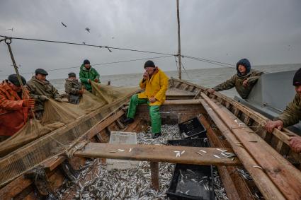 Украина, Новоазовский район , Безыменное. Промысловый лов рыбы в Таганрогском заливе.