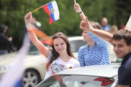 Ставрополь.  Участники во время автопробега в рамках общекраевой акции `Колонна имени Героя Советского Союза Ивана Алексеевича Щипакина `На Берлин!`,  посвященной 72-й годовщине Победы в Великой Отечественной войне.