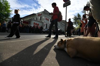 Москва. Активисты и театральные деятели собрались у здания театра  `Гоголь-центр`, где проходит обыск в рамках дела о хищении бюджетных средств.