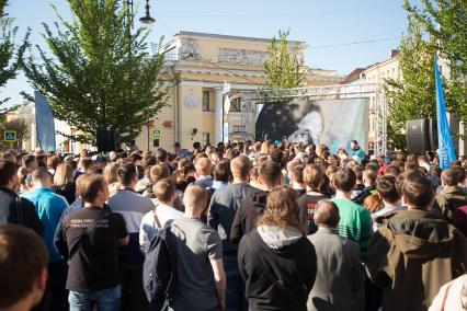 Санкт-Петербург.  Церемония прощания  экс-капитана фк `Зенит` Мигеля Данни  с болельщиками прошла на Манежной площади.