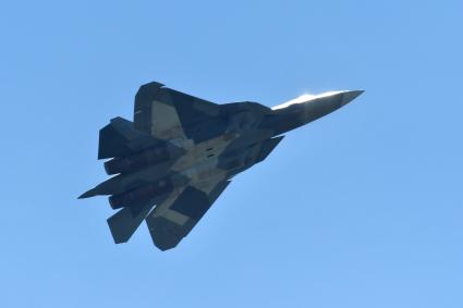 Московская область, Жуковский. Российские многофункциональные истребители ПАК ФА Т-50 на XIII Международный авиационно-космический салон МАКС-2017.
