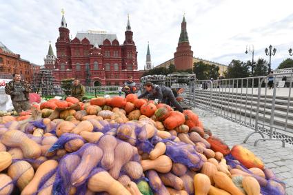 Москва. Подготовка к гастрономическому фестивалю `Золотая осень` на Манежной площади.