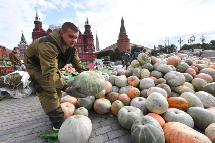 Москва. Подготовка к гастрономическому фестивалю `Золотая осень` на Манежной площади.