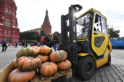 Москва. Подготовка к гастрономическому фестивалю `Золотая осень` на Манежной площади.