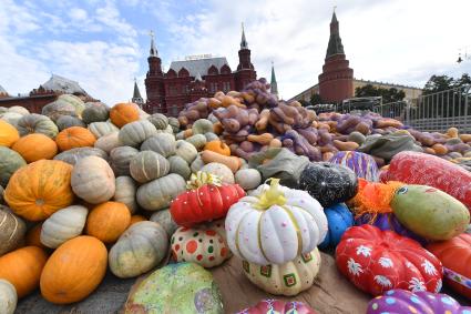 Москва. Подготовка к гастрономическому фестивалю `Золотая осень` на Манежной площади.