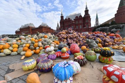 Москва. Подготовка к гастрономическому фестивалю `Золотая осень` на Манежной площади.