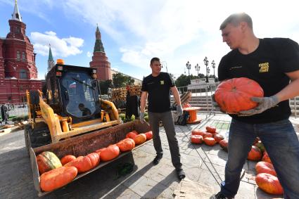 Москва. Подготовка к гастрономическому фестивалю `Золотая осень` на Манежной площади.