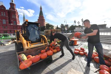 Москва. Подготовка к гастрономическому фестивалю `Золотая осень` на Манежной площади.