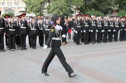 Москва.  Церемония  принятия присяги кадетских классов  школы #1411.